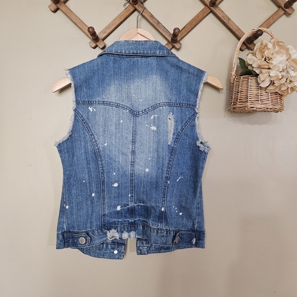 Vintage Distressed Denim Vest Women’s Jean Sleeveless Jacket Grunge Y2K Size S - Picture 8 of 10
